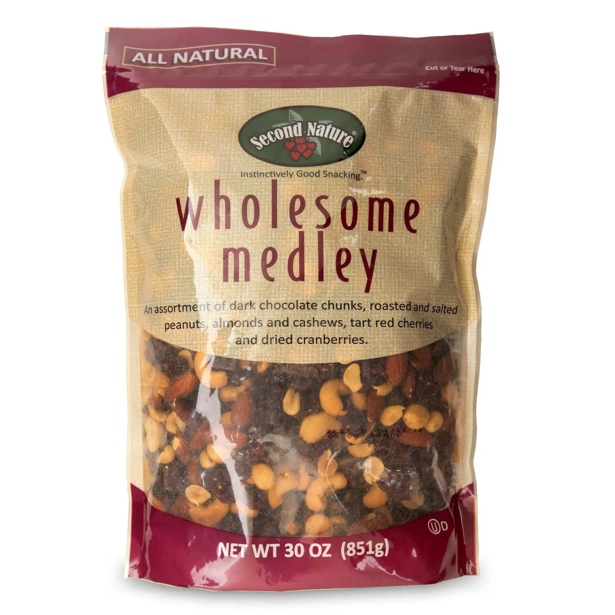 Second Nature Wholesome Medley Trail Mix - Healthy Nuts Snacks Blend - 30 oz