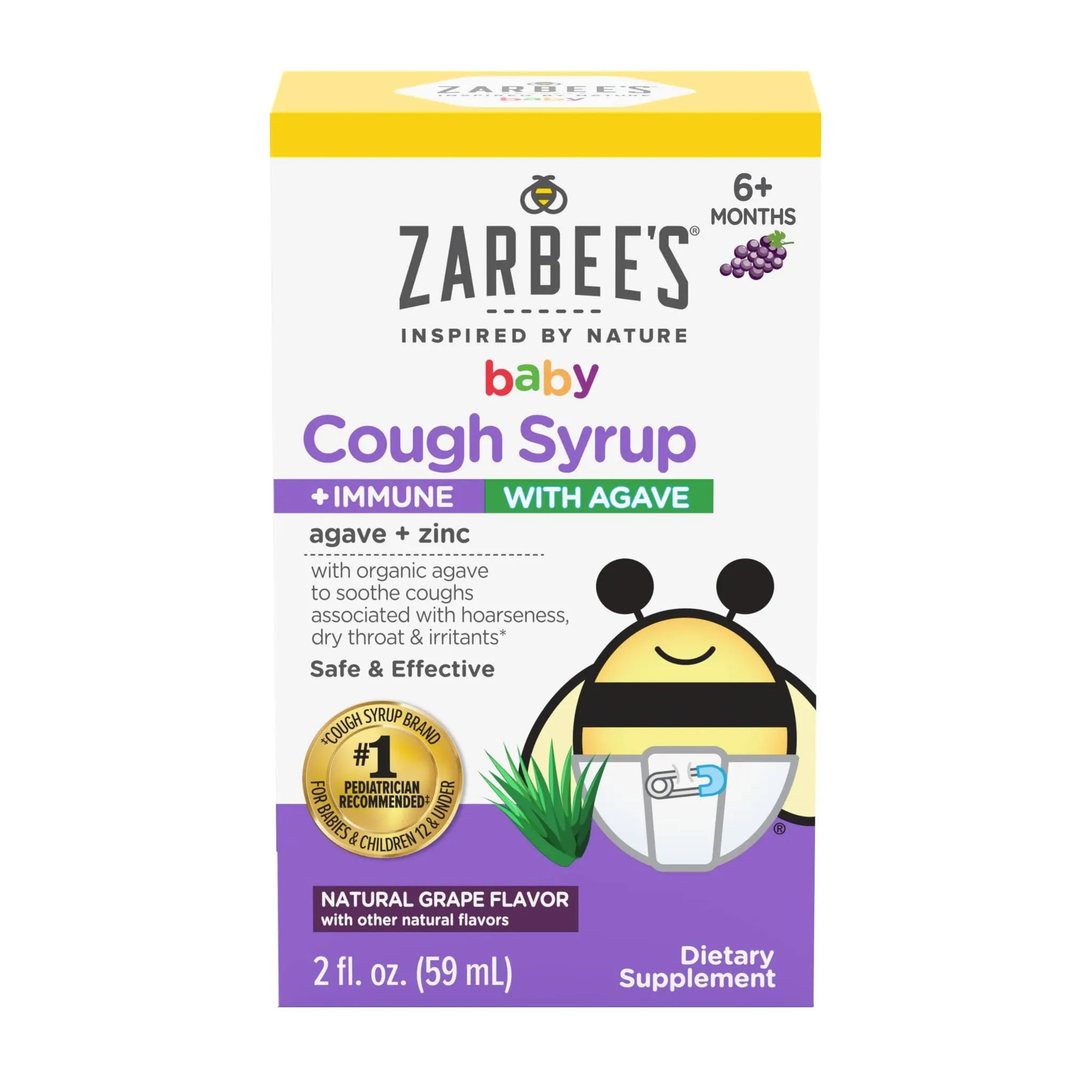 Zarbee's Baby + Immune with Agave Cough Syrup - Natural Grape Flavor, 2 fl oz