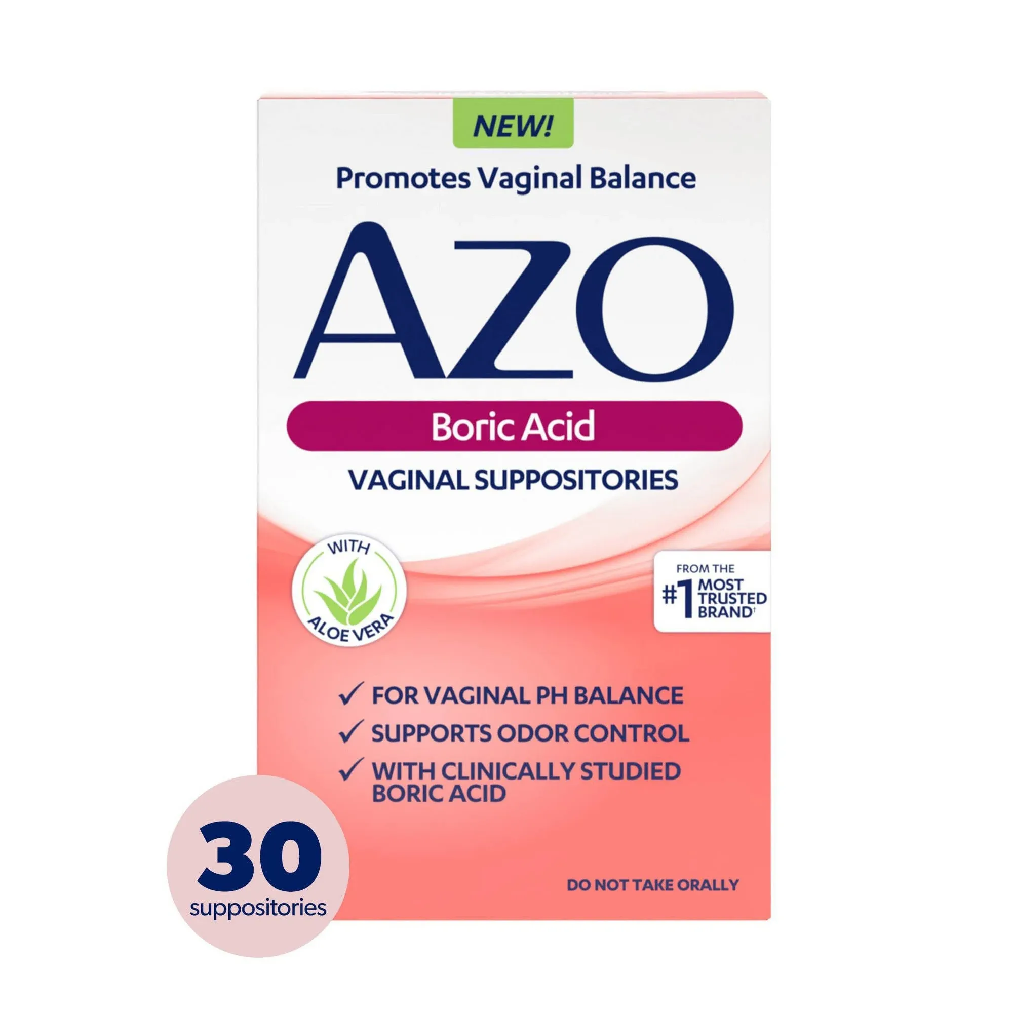 AZO Boric Acid Vaginal Suppositories for Odor Control, 30 Count