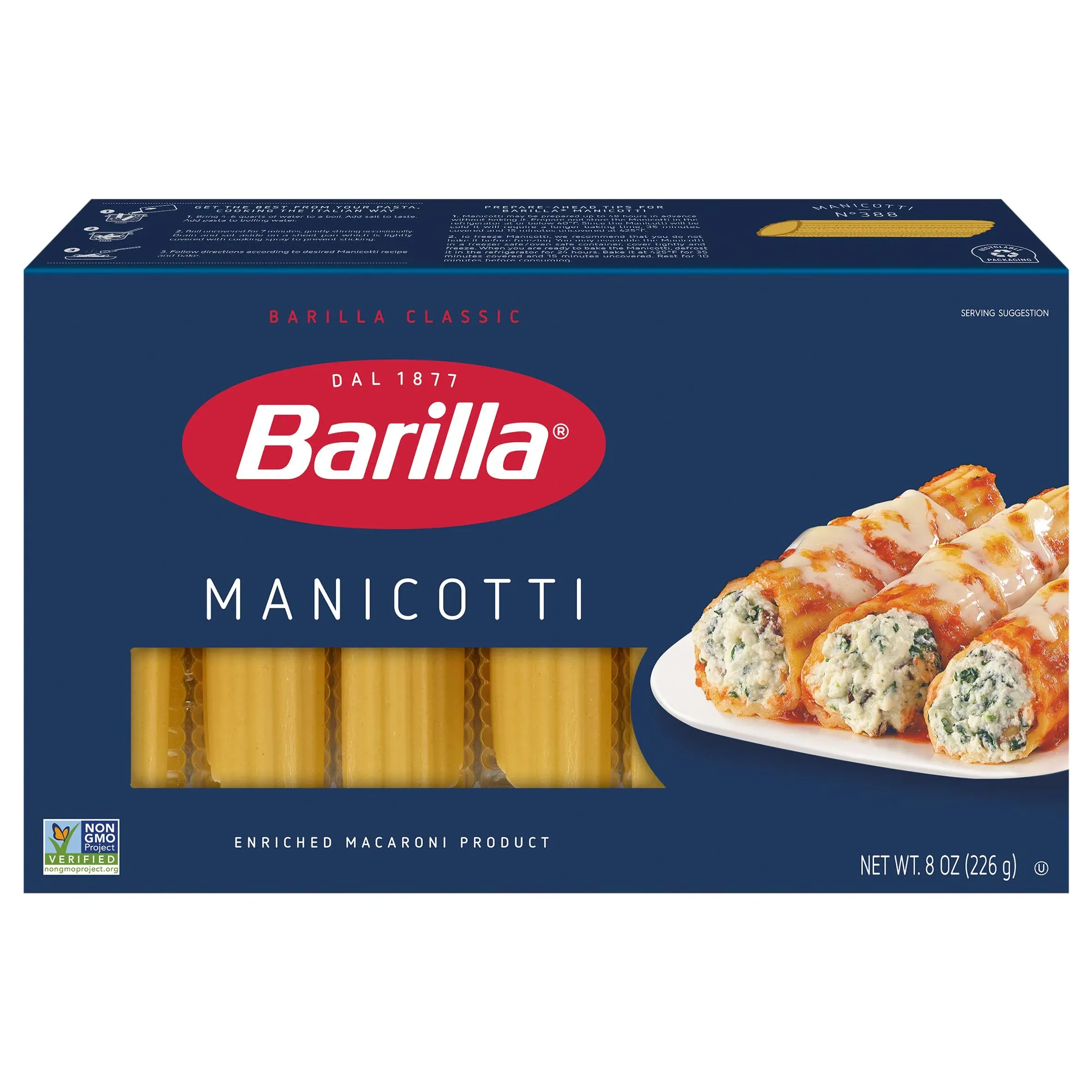 Barilla Manicotti Shells - 8 oz