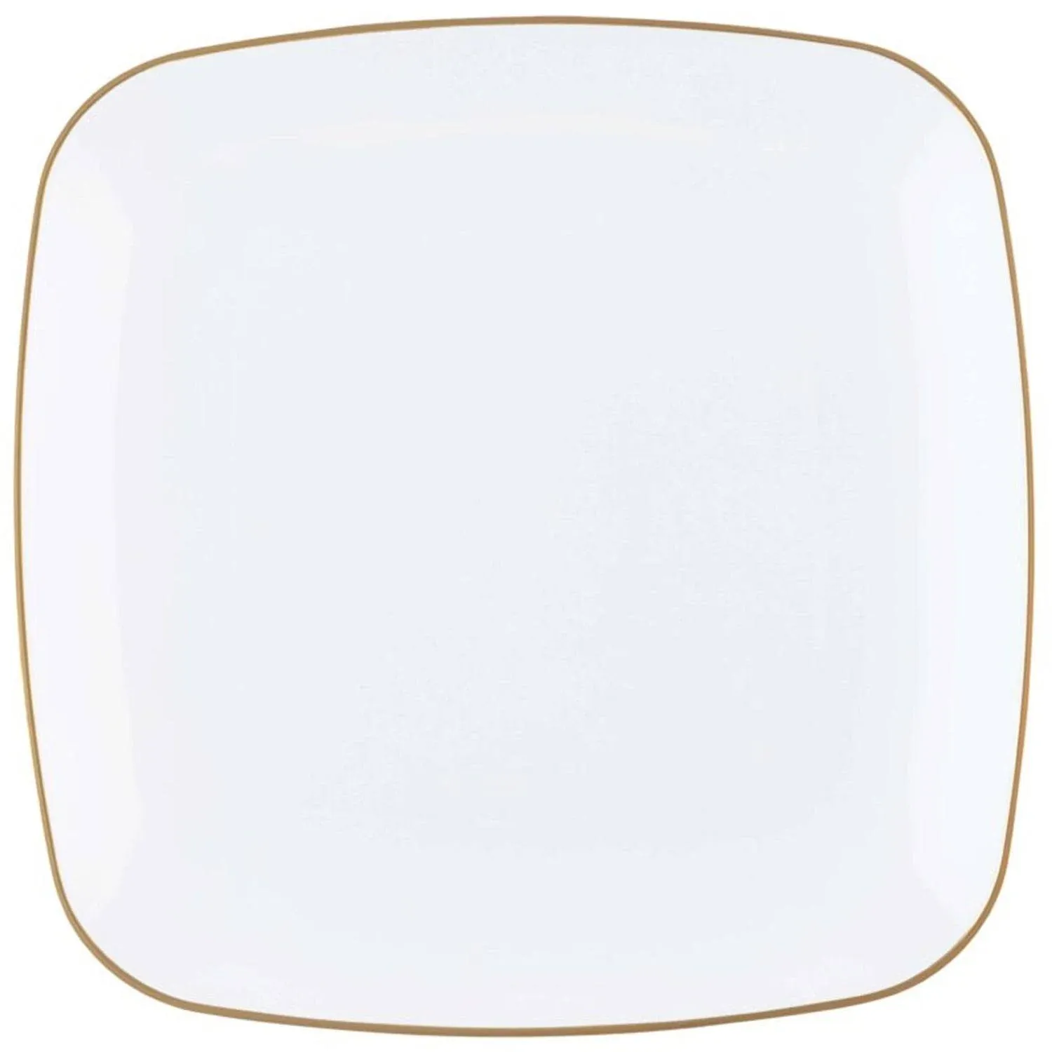 10&#034; Disposable Fancy Square Plastic White Dinner Plates Gold Rim Organic 10pcs