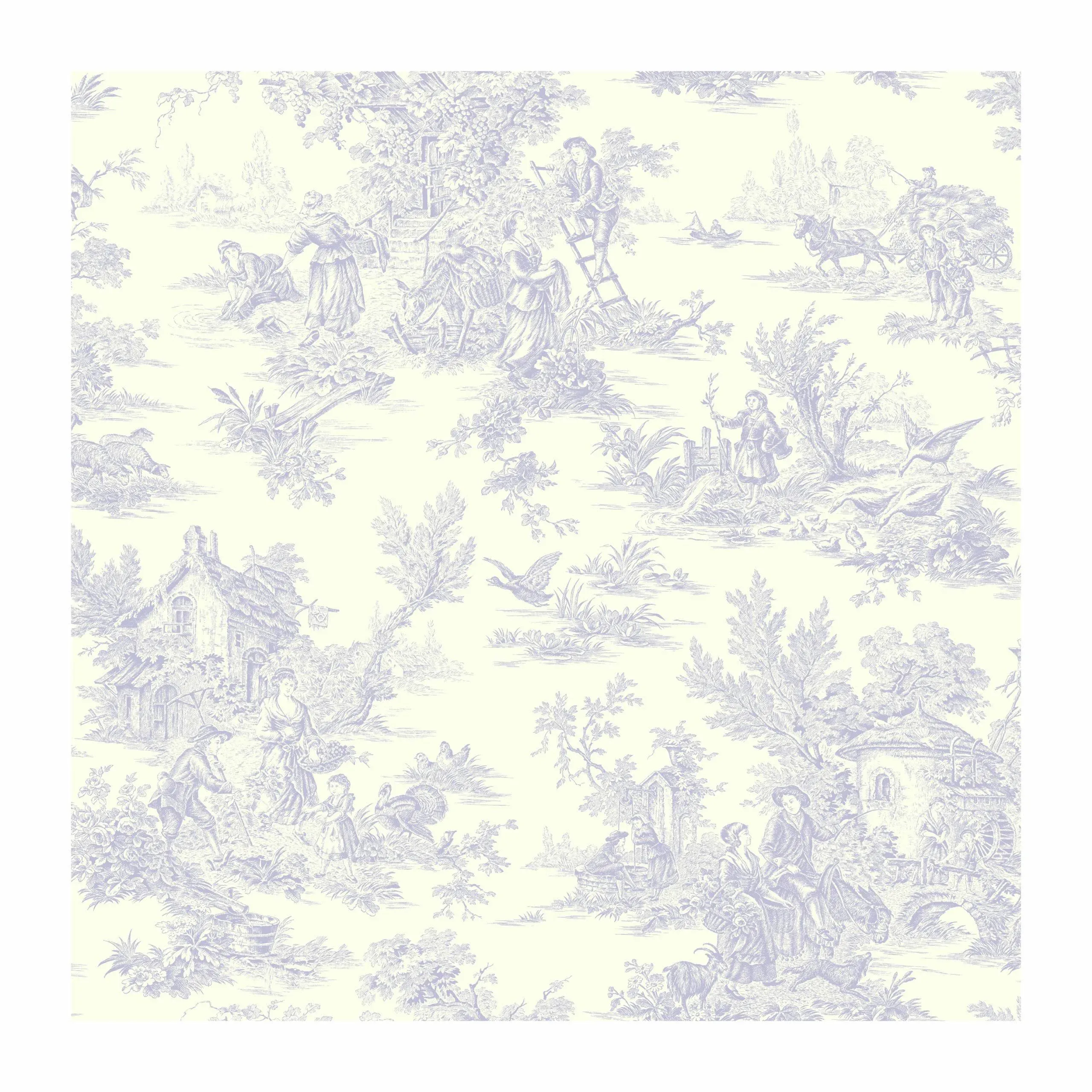 RoomMates York Wallcoverings Ashford Toiles Champagne Toile Prepasted Removable Wallpaper, White/Blue