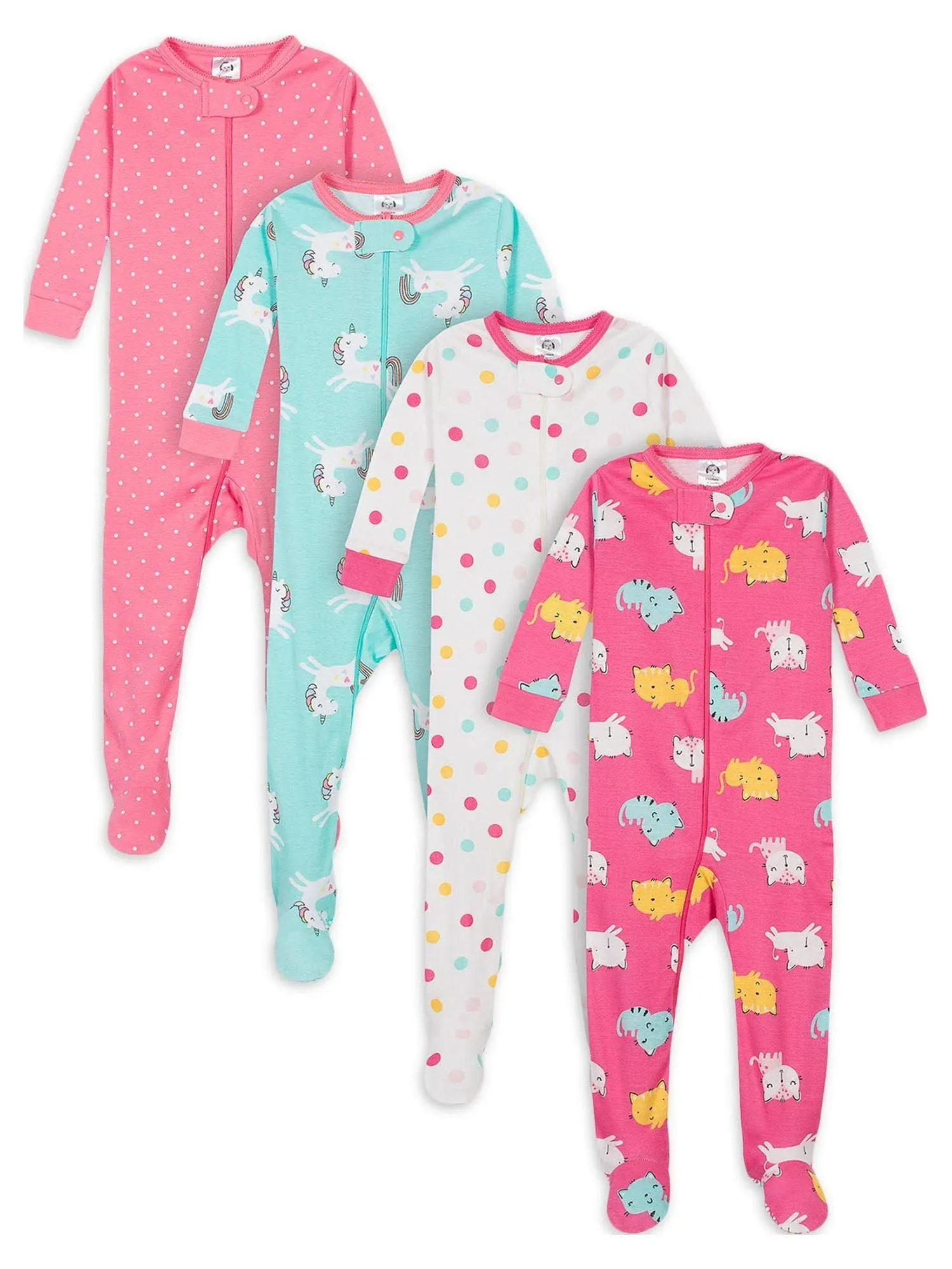 Gerber Baby & Toddler Girl Snug Fit Footed Cotton Pajamas, 4-Pack, Sizes 0/3 Months-5T