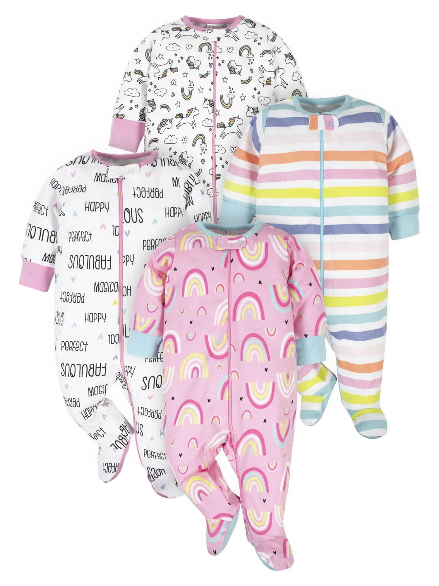 Gerber Baby Girl Sleep 'n Play Footed Pajamas, 4-Pack