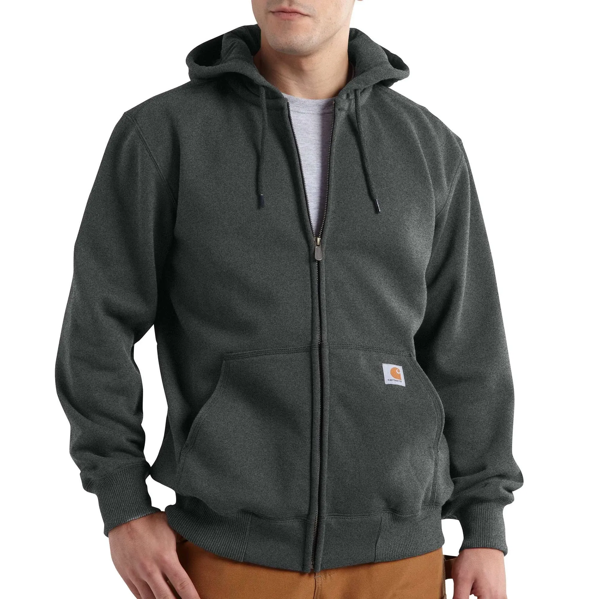 Men's Carhartt Paxton Rain Defender Work Full Zip Hoodie Large Carbon Heather