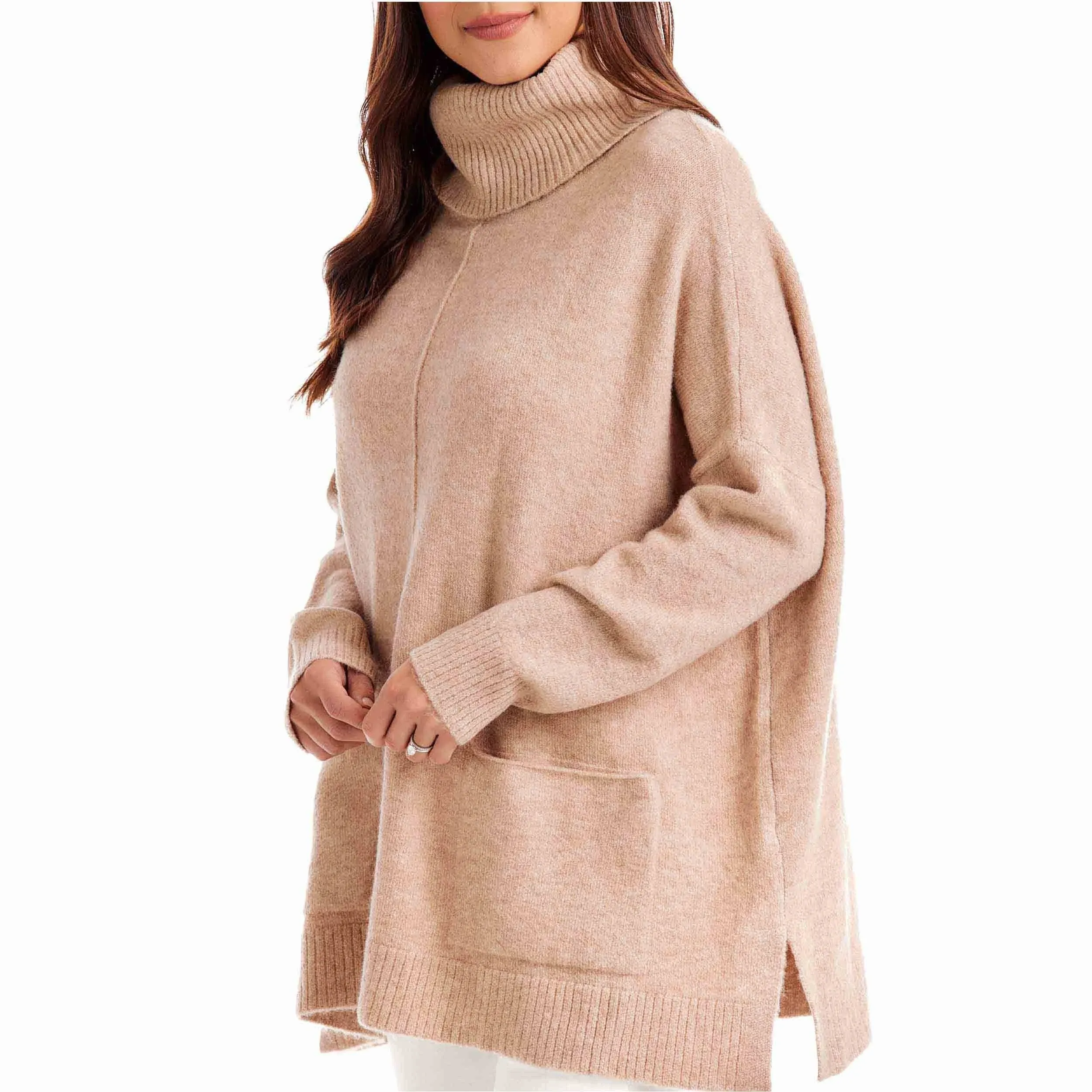 Mud Pie Webb Turtleneck Poncho Tan