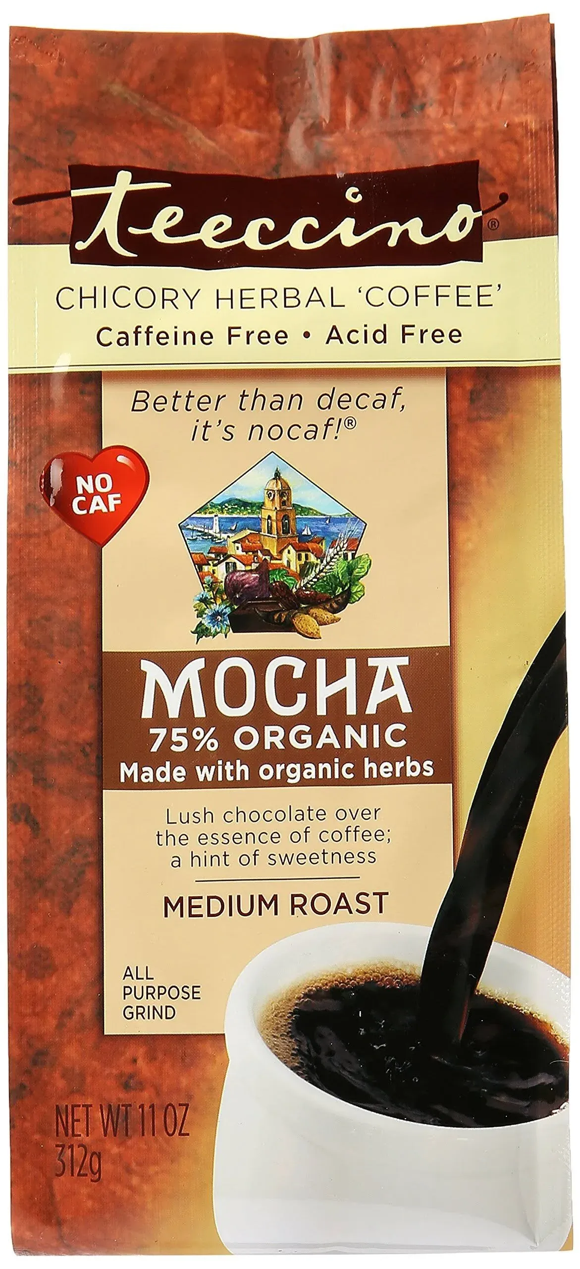 Teeccino
           Chicory Herbal Coffee Caffeine Free Mocha Medium Roast -- 11 oz
        
        
        
        
        
          
          SKU #: 795239800803
          
            Shipping Weight:
              0.79 lb
            
         