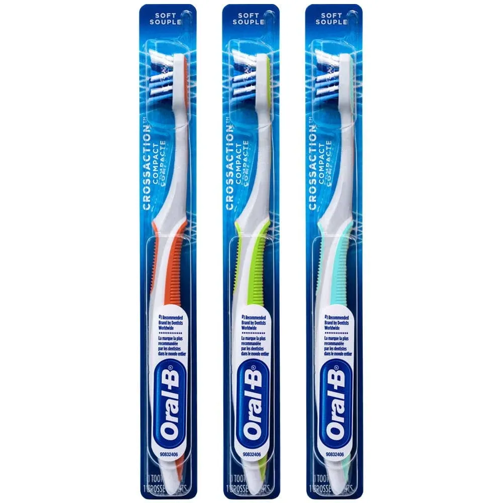 Oral-B CrossAction Compact Toothbrush, 23 Soft (Colors Vary) - Pack of 3