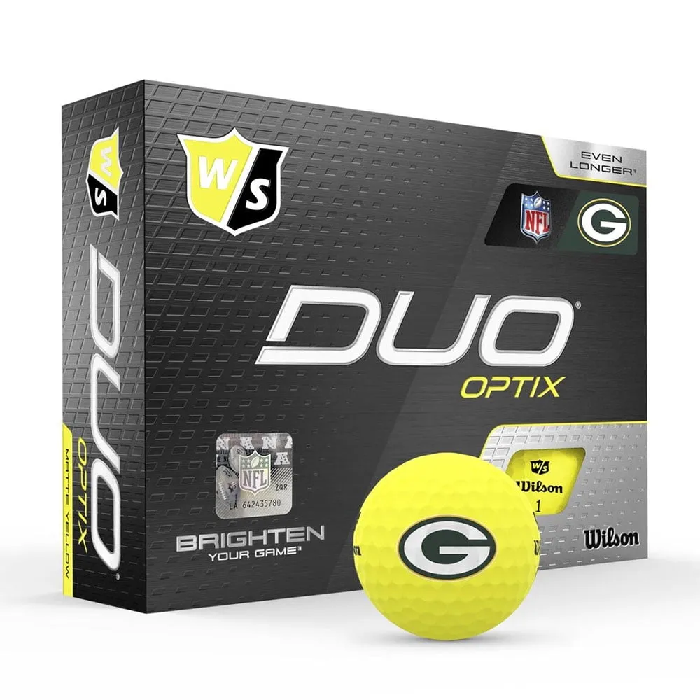 Wilson Staff Duo Optix NFL Golf Balls Yellow, Green Bay Packers, 12 Pack