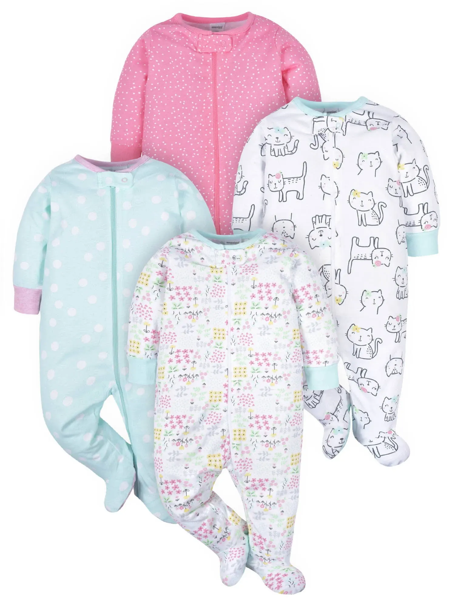 Gerber Baby Girl Sleep 'n Play Footed Pajamas, 4-Pack