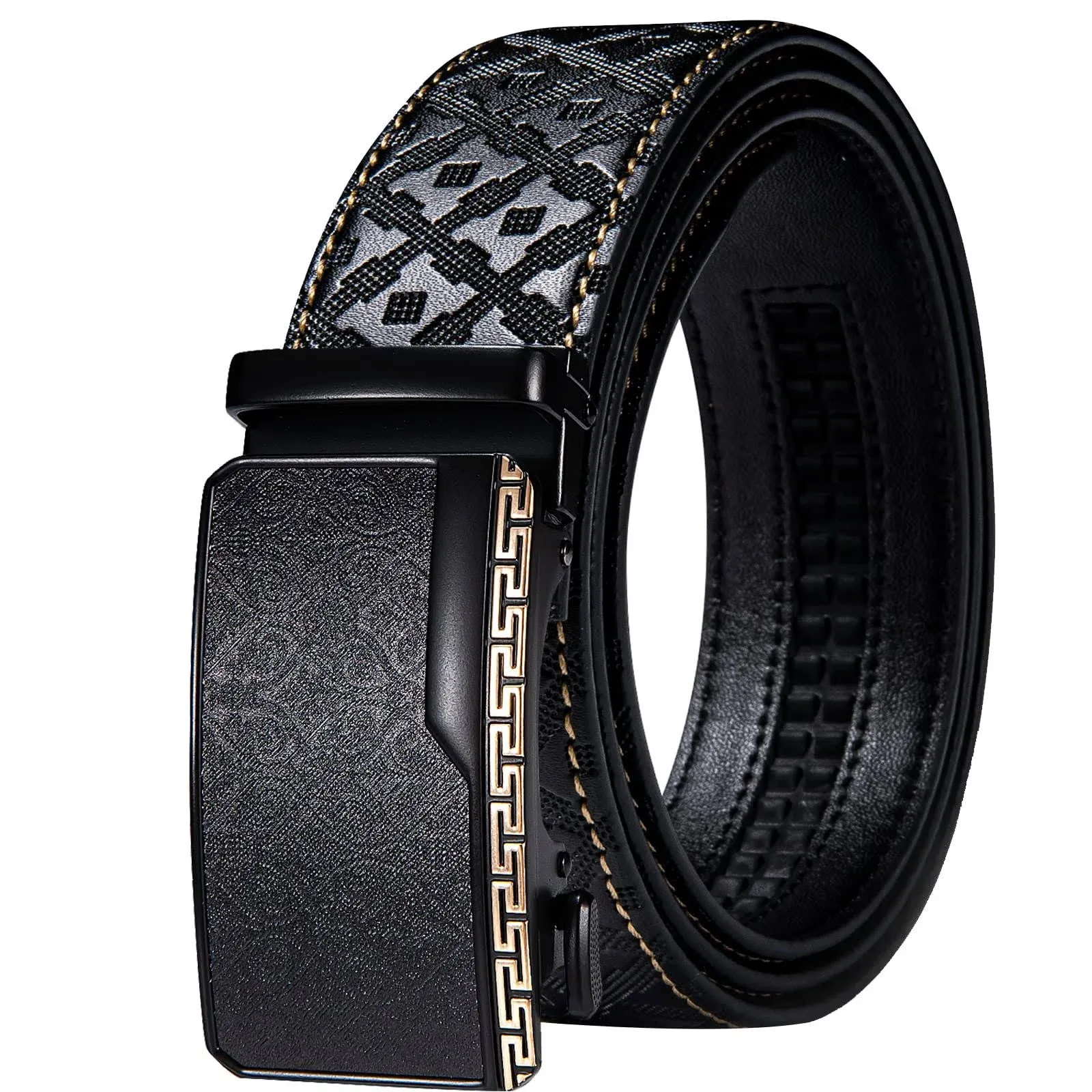 Barry.Wang Mens Ratchet Belt,Genuine Leather Belt with Automatic Buckle Alloy,Gi