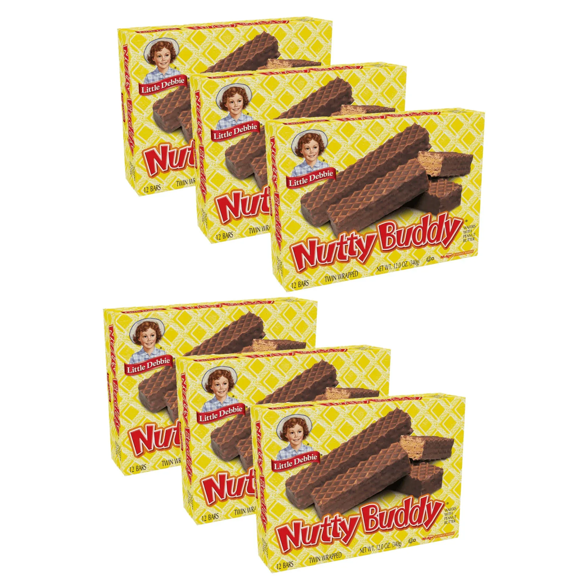 Little Debbie Nutty Buddy Wafer Bars, 6 Boxes of Twin Wrapped Wafers with Peanut Butter