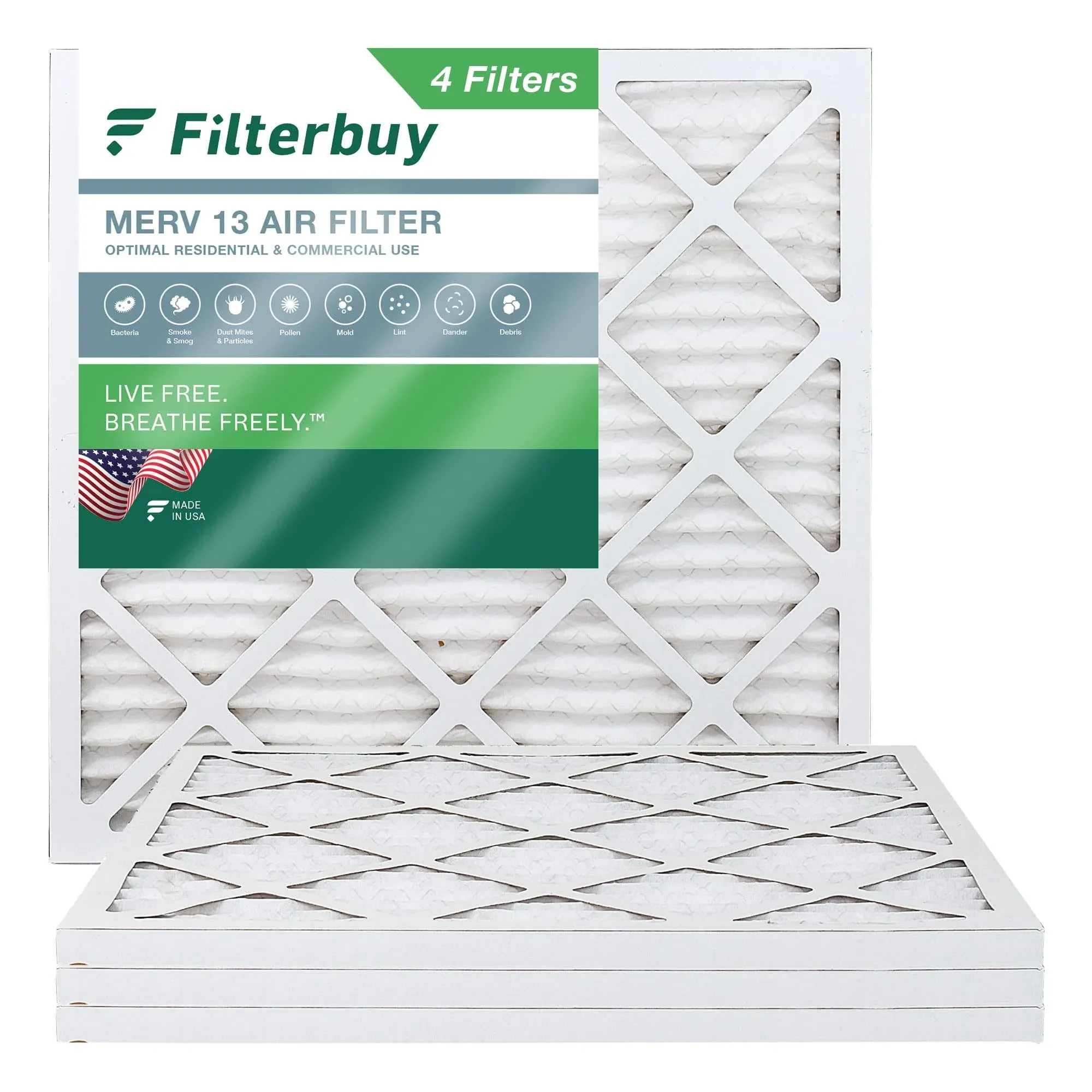 Filterbuy 18x18x1 Air Filter MERV 13, Pleated HVAC AC Furnace Filters Replacement ...