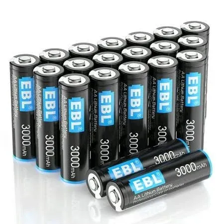 EBL Lithium AA Batteries 20 Pack, 3000mAh 1.5V AA Lithium Batteries High Performance Constant Volt Non-Rechargeable Batteries for High-Tech Devices (Non-Rechargeable)