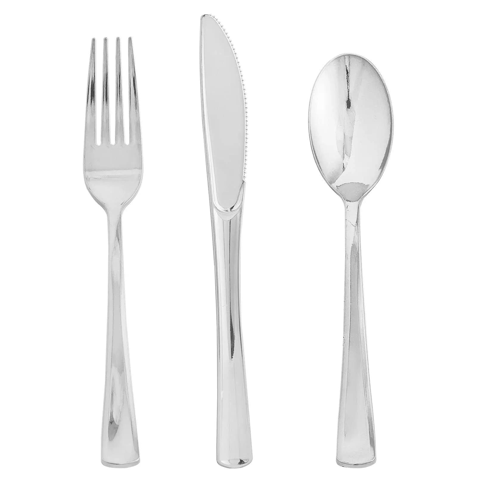 Focusline 75 Pack Silver Plastic Silverware Disposable Cutlery Set - 25 Forks, 2