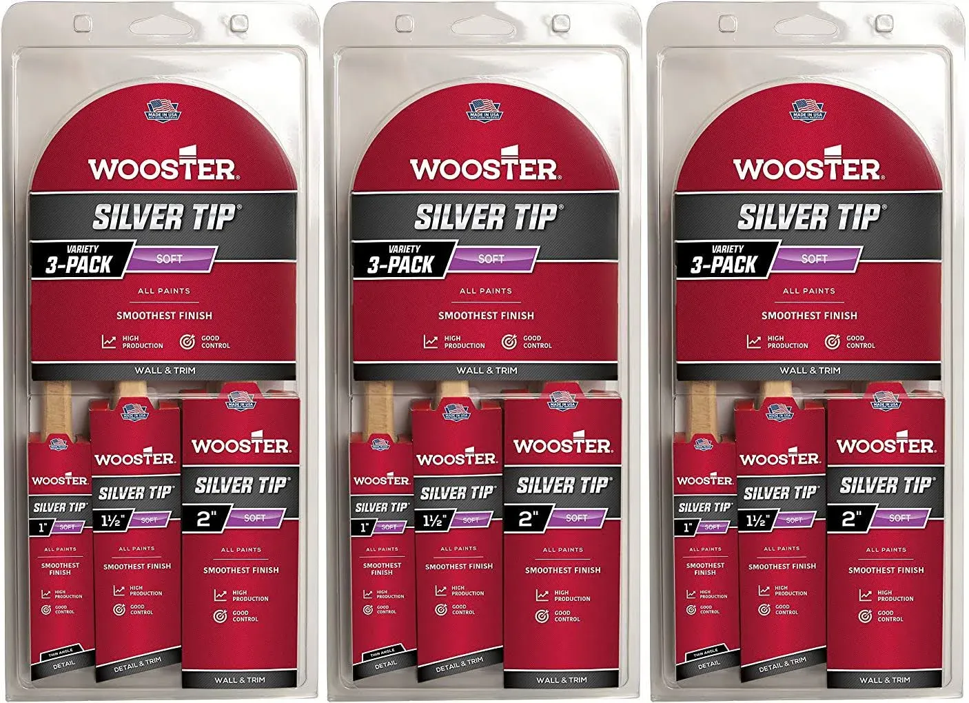 Wooster Genuine Silver Tip Project 3 Set of 3-Pack Variety Paintbrushes #5229-3PK