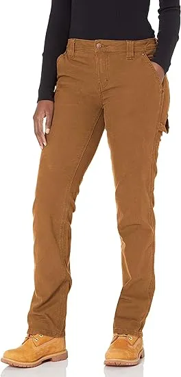 Dickies Women's Relaxed Straight Carpenter Duck Pants - Rinsed Brown Duck 12