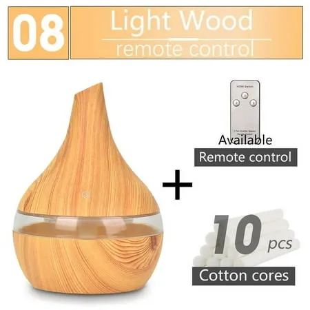 300ML USB Silent Humidifier Electric Oil Aromatherapy Wood Grain Ultrasonic Air Diffuser with 7 Colors Lights Diffuser for Bedroom Office Car