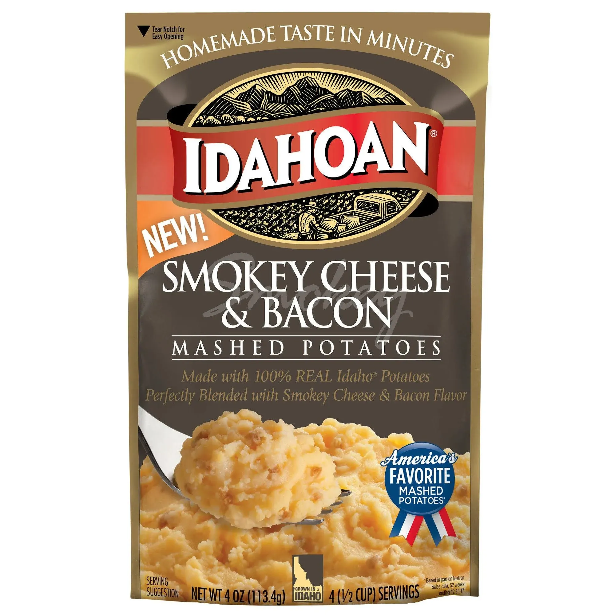 Idahoan Smokey Cheese & Bacon Mashed Potatoes, 4 oz (Pack of 12)