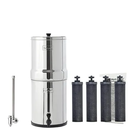 Royal Berkey Gravity-Fed Water Filter System with 4 Black Berkey Elements Plus Deluxe 10 Stainless Steel Berkey Water View Spigot