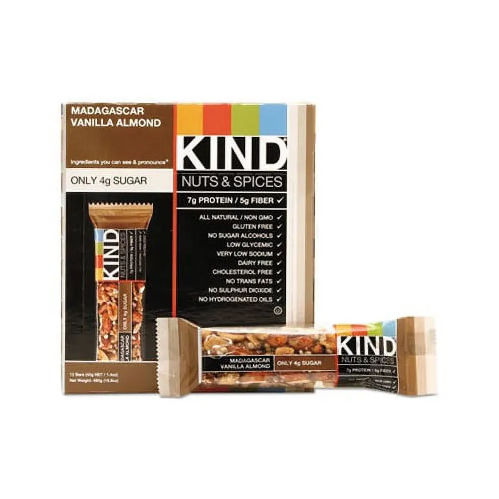 KIND Nuts and Spices Bar, Madagascar Vanilla Almond, 1.4 oz, 12/Box