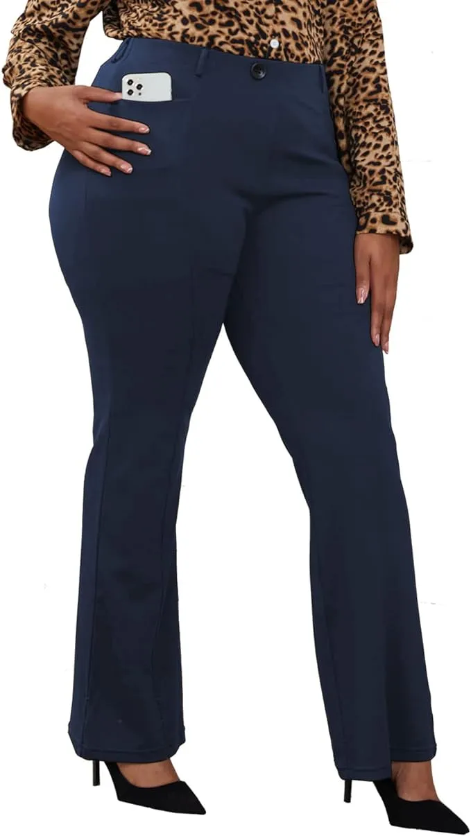 Wrinkle-Free Stretch Dress Pants Plus Size for Women Pull-on Pant Ease into Comfort Office Pant