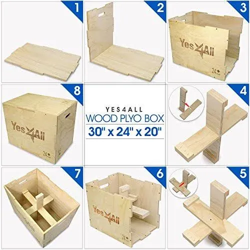 Yes4All 3-in-1 Wooden Plyo Box - Plyometric Jump Box for Home Gym and Outdoor Workouts, 450 lbs Box Jump