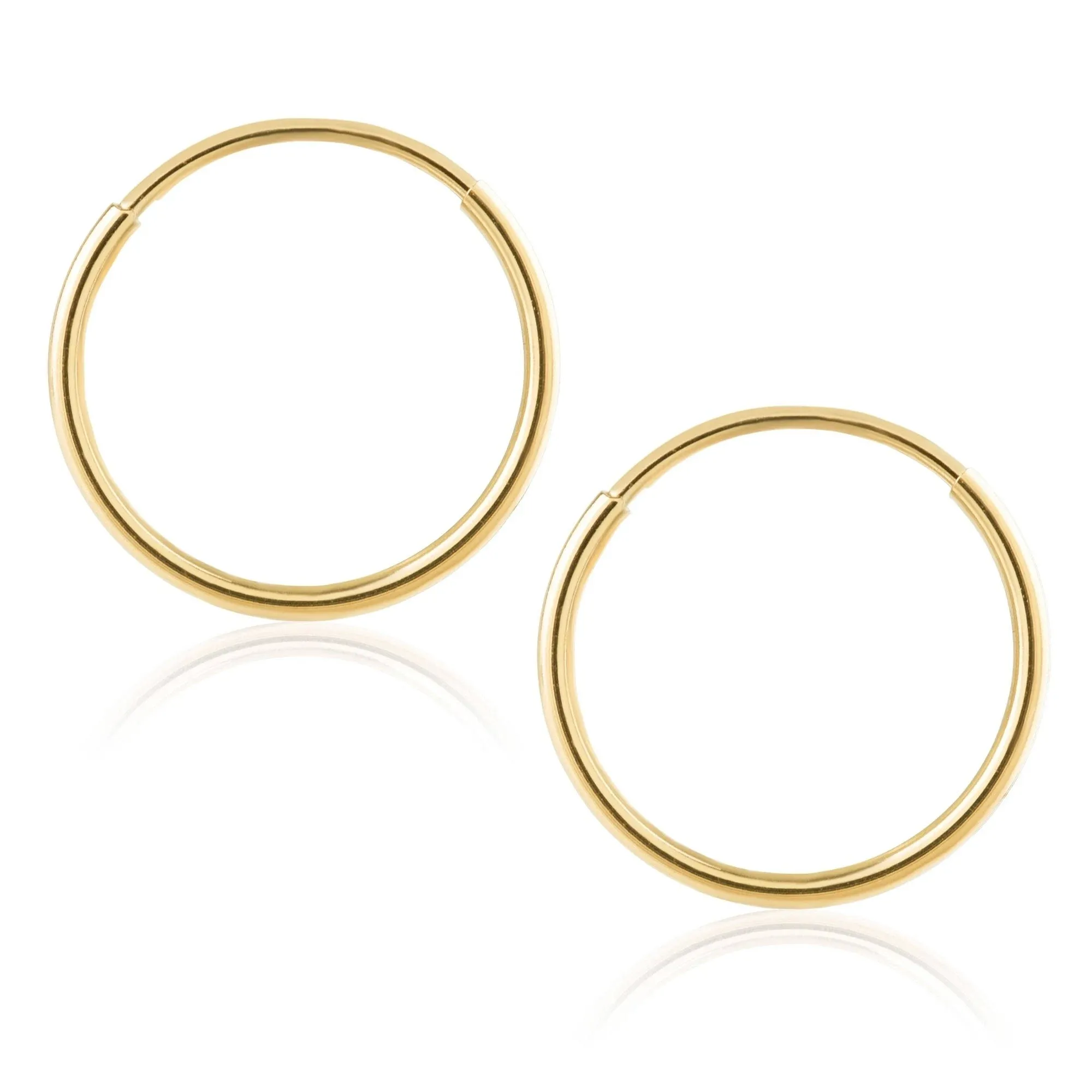 14k Yellow Gold Women's 1 - 1.5mm Tube Endless Hoop Earrings 10 - 60mm Diameters