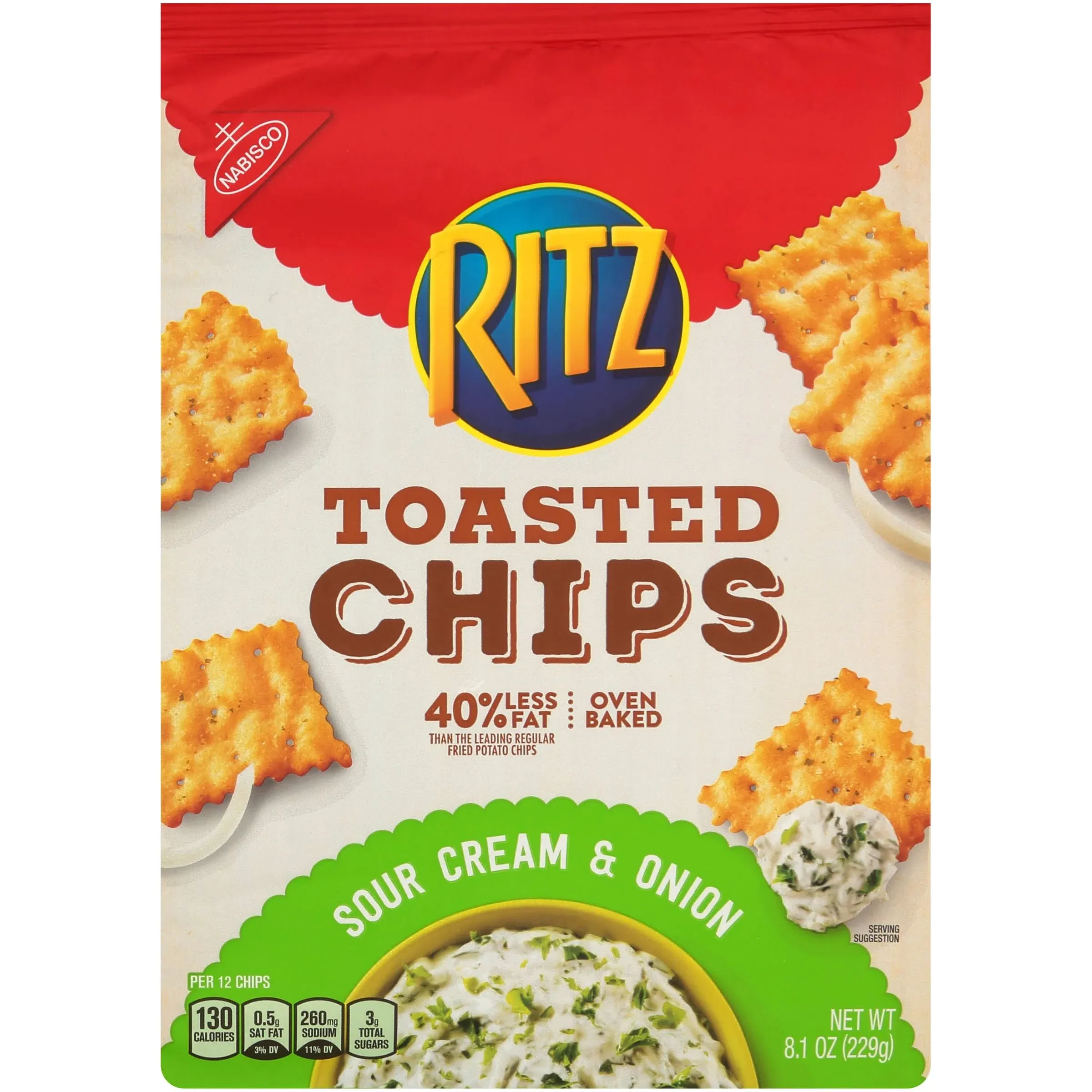 Nabisco Ritz Sour Cream & Onion Toasted Chips, 8.1 Ounces, 6 per Case