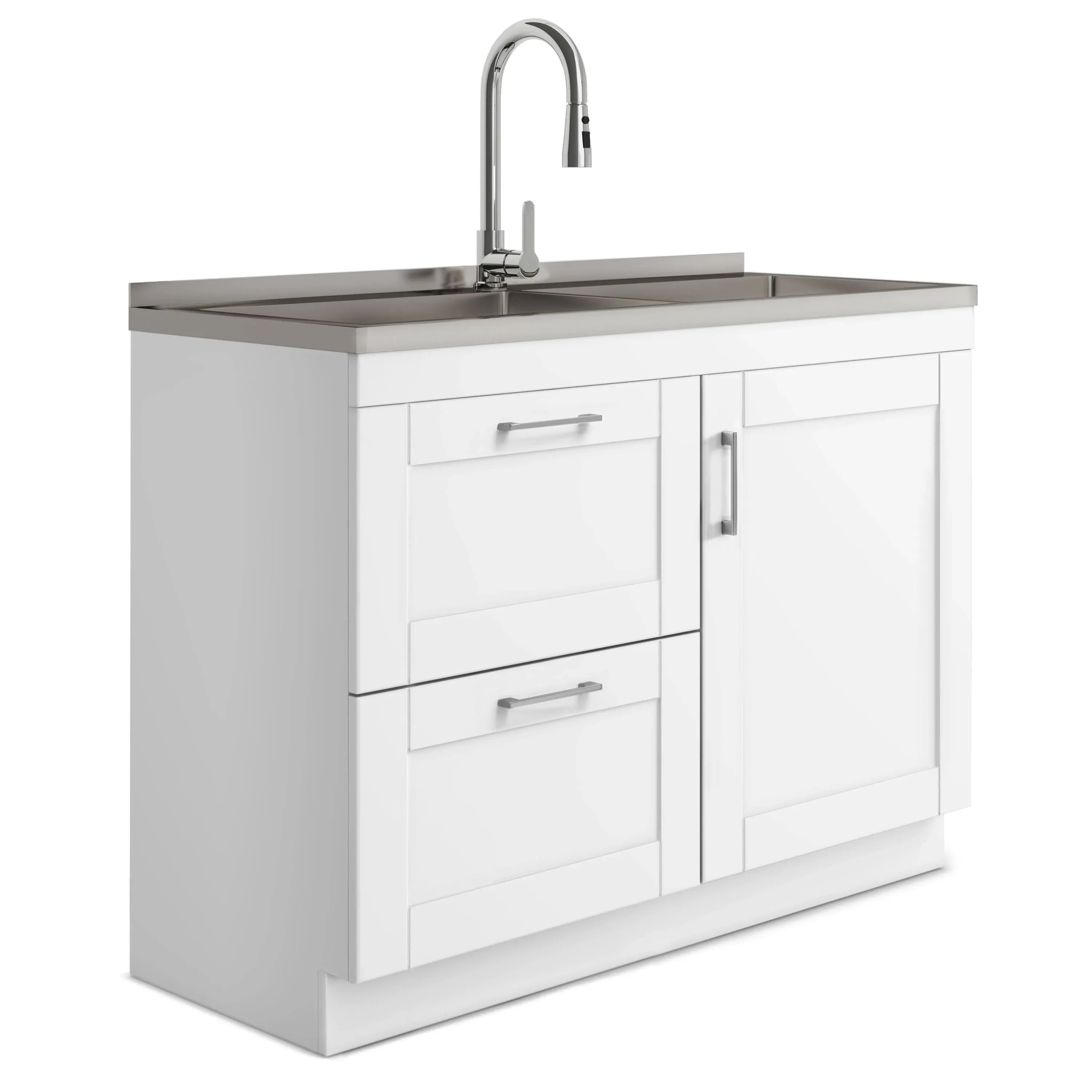 Simpli Home AXCLDYDRA46-SS Modern Wide Shaker 46 inch Laundry Cabinet with Faucet and Stainless Steel Sink