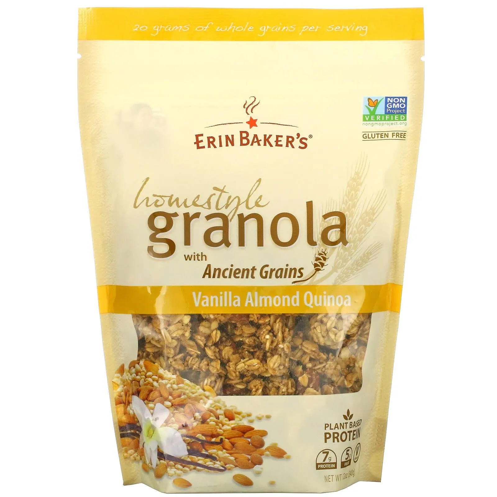 Erin Baker's Homestyle Granola Vanilla Almond Quinoa, Vegan, NON-GMO, 7Grams of Plant Based Protein,12 Ounce