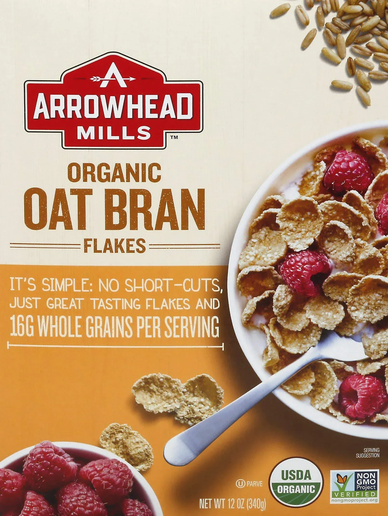 Arrowhead Mills Organic Cereal, Oat Bran Flakes, 12 oz. (Pack of 4)