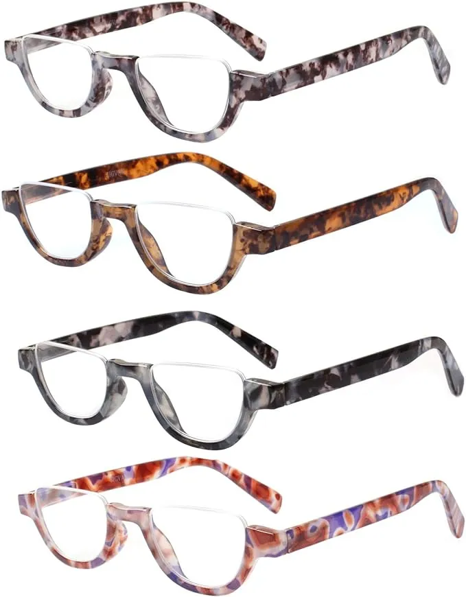 4 Pairs of Colorful Fashion Half Moon Frame Reading Glasses Spring Hinge Male and Female Readers (4 Pack Mix, 1.0)