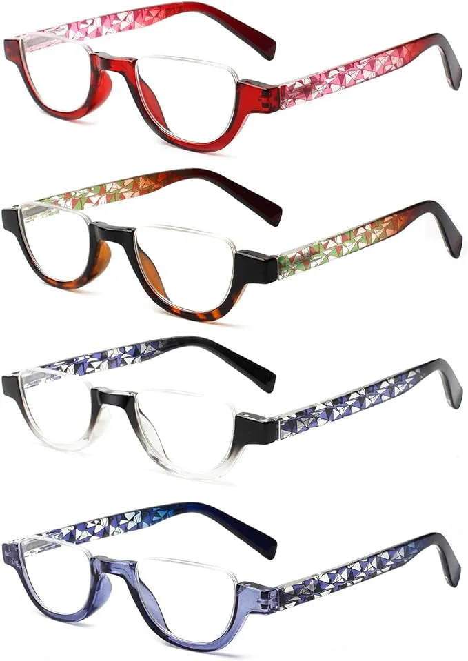 4 Pairs of Colorful Fashion Half Moon Frame Reading Glasses Spring Hinge Male and Female Readers