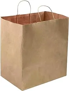 orange river 25 Count 14" L x 10" W(gusset) x 15.75" H Large Ultra Wide Brown Kraft Paper Bags with Twisted Handle, Perfect Solution for Restaurant Takeouts, Parties, Baby Shower, Shopping