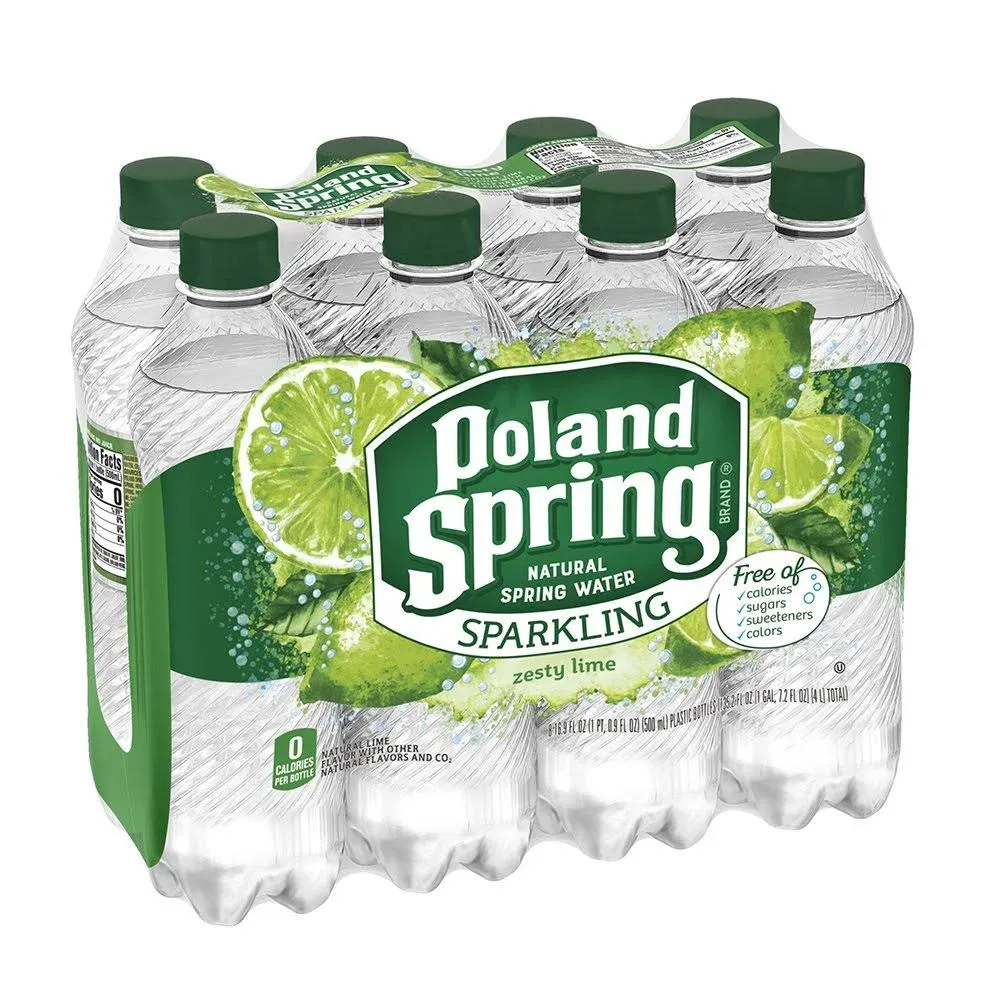 Poland Spring Spring Water, Lime, Sparking - 8 pack, 16.9 fl oz