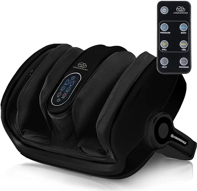 Cloud Massage Shiatsu Foot Massager for Circulation and Pain Relief - Foot Massager Machine for Relaxation, Plantar Fasciitis Relief, Neuropathy, Heat Therapy - FSA/HSA Eligible (Black - with Remote)