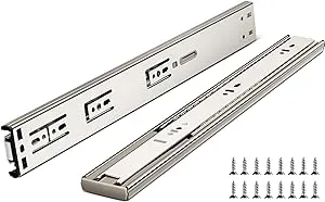 12 inch Drawer Slides, Plusmart Soft Close Drawer Slide Glides Ball Bearing Full Extension Cabinet Slides, 3 Folds, 150Lb, 1 Pairs