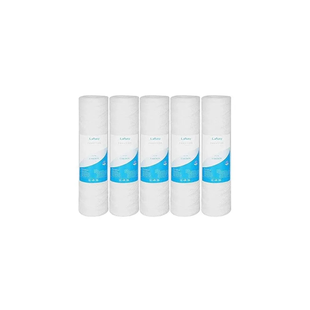 Lafiucy 5 Micron 10" x 2.5" String Wound Sediment Water Filter Cartridge,5 Pack ...