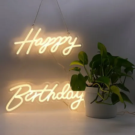 CALCA Happy Birthday LED Neon Sign Neon Light Lamp for Party with Dimmer and Plug Adapter 13.3 X 6.2 + 18 X 7.05In