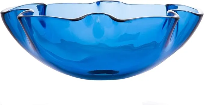 Blue Wave Rim Round Glass Bathroom Vessel Sink