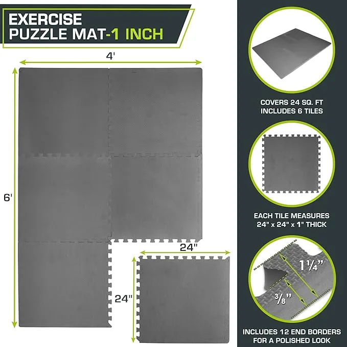 ProsourceFit Extra Thick Puzzle Exercise Mat 1", Eva Foam Interlocking Tiles