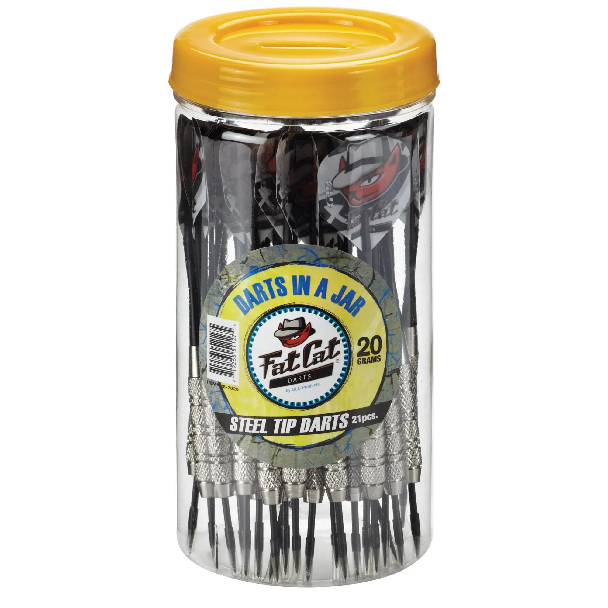 Fat Cat Darts in a Jar: Steel Tip Darts with Storage/Travel Container, 20 Grams (Pack of 15, 21 and 27 Darts)