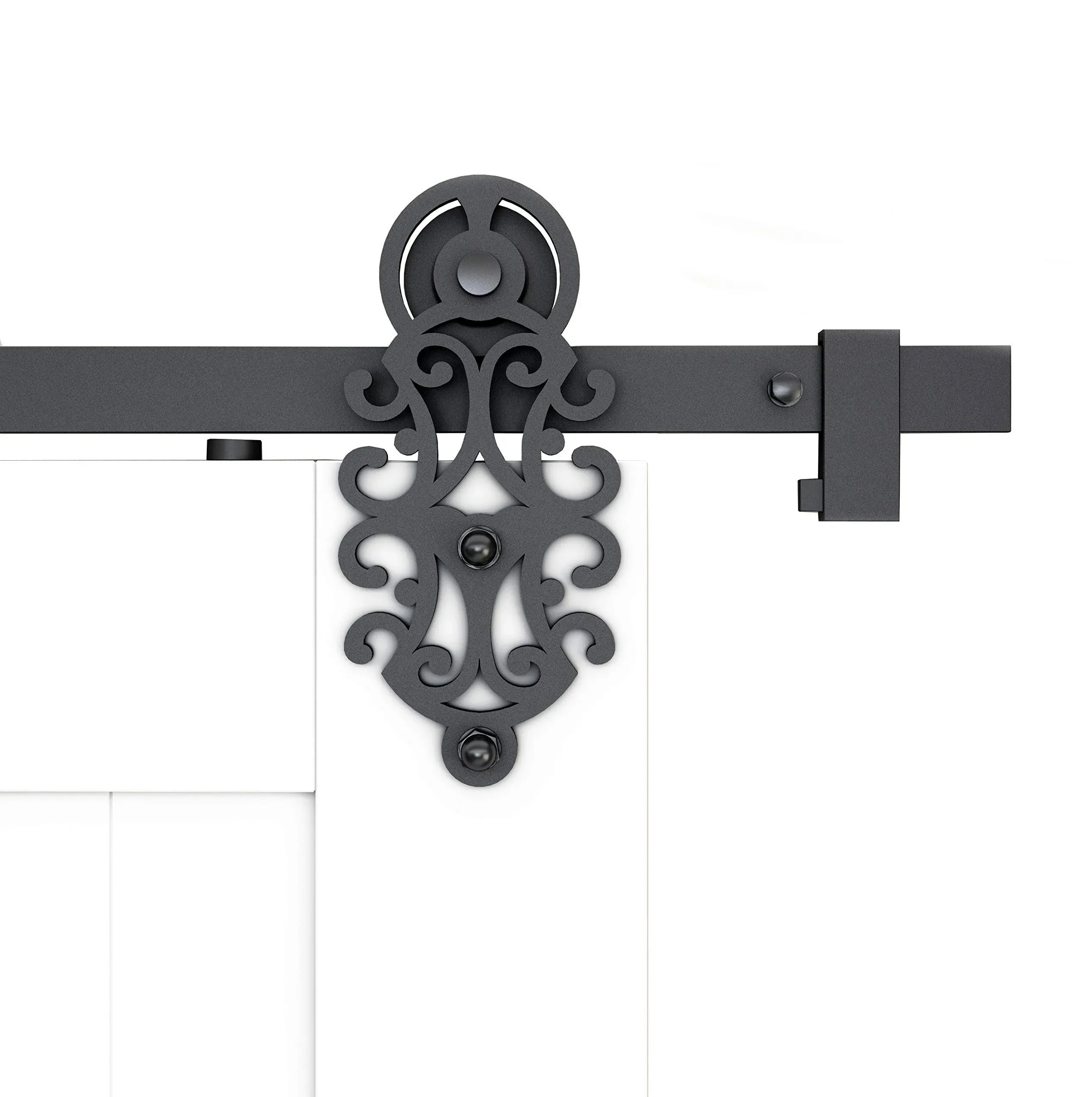 DIYHD tsq72 5.5ft Ornate Cut Black Iron Sliding Barn Door Hardware, Other