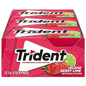 Trident Gum with Xylitol, Sugar Free, Island Berry Lime - 12 - 14 stick pkgs