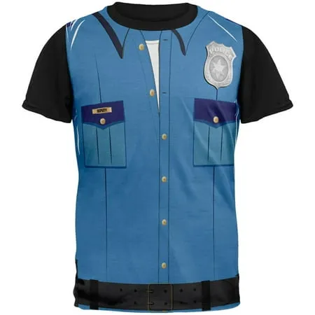 Halloween Patrol Blue Police Officer Costume All Over Mens Black Back T Shirt