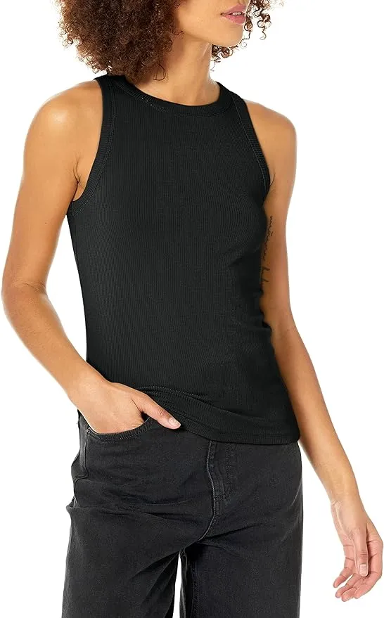 The Drop Women&#039;s Valerie Cutaway Neck Racerback Rib Knit Tank Top, Black, XXS