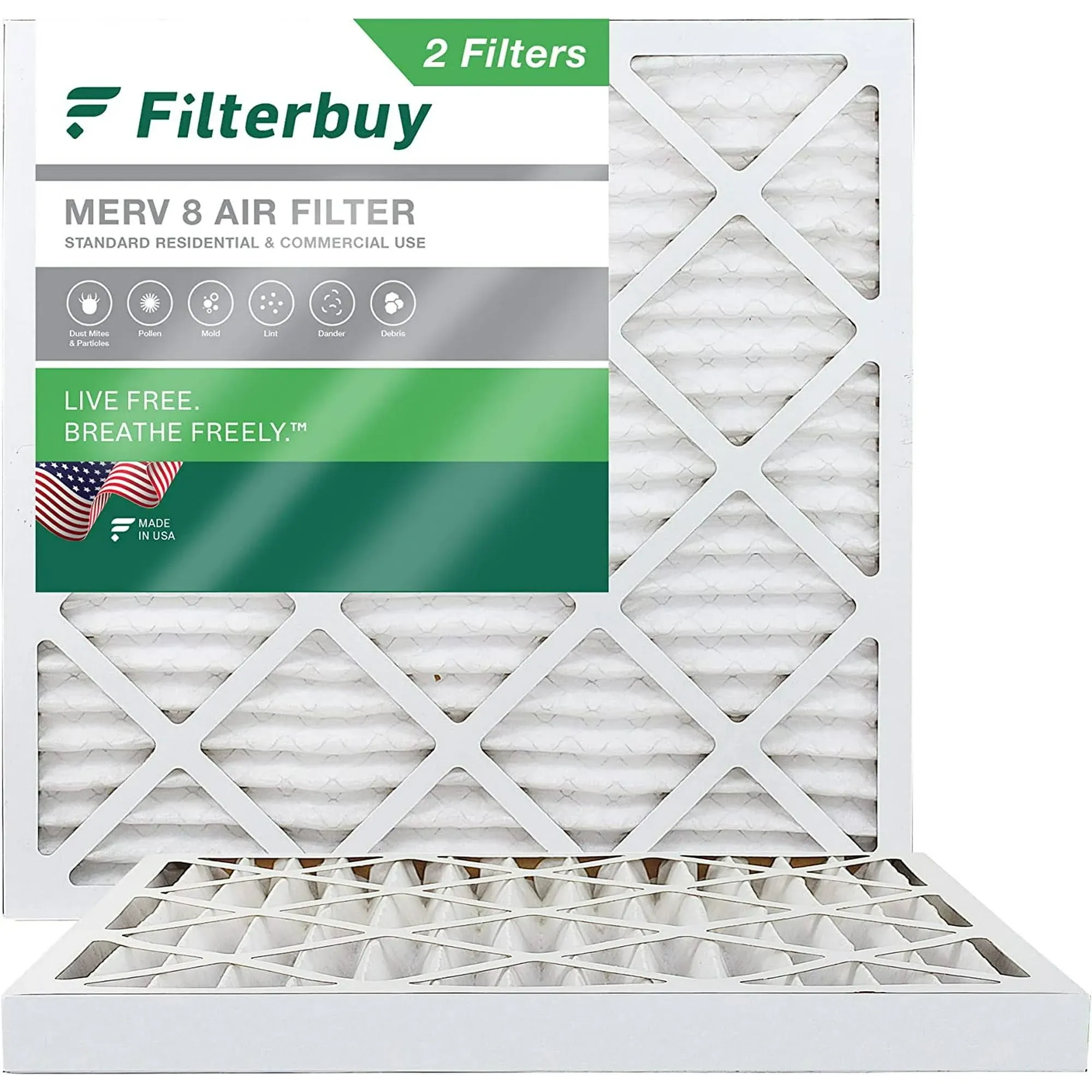 Filterbuy 18x18x2 MERV 8 Pleated HVAC AC Furnace Air Filters (2-Pack), Silver