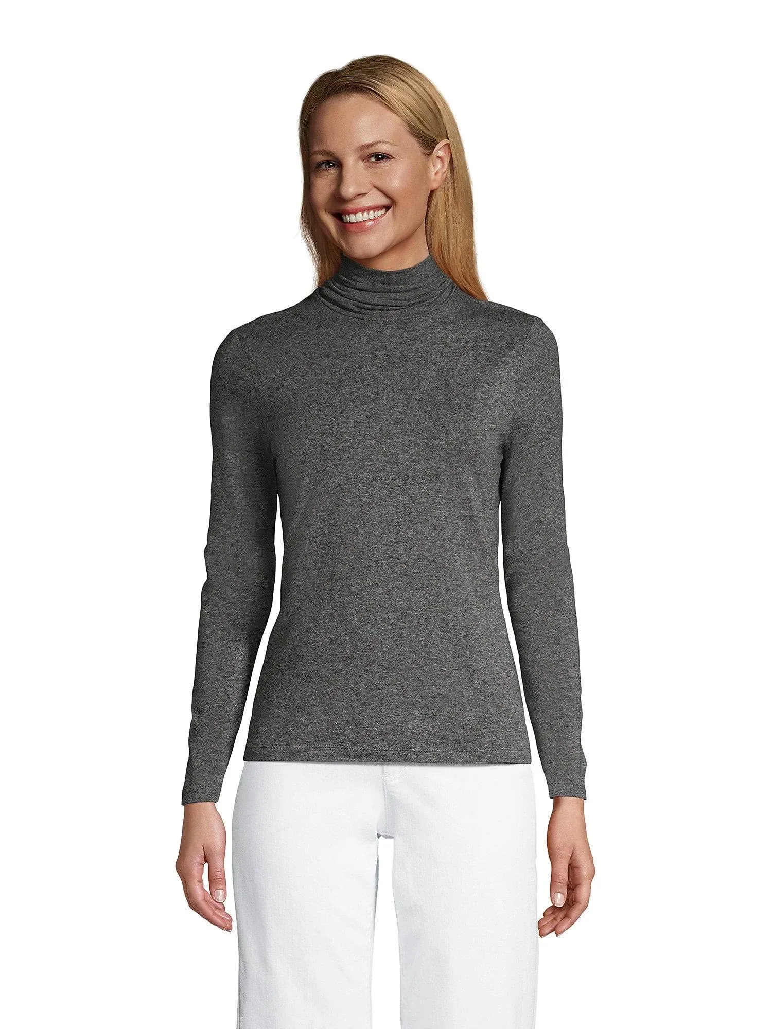 Lands' End Women's Lightweight Fitted Long Sleeve Turtleneck - Medium - Black