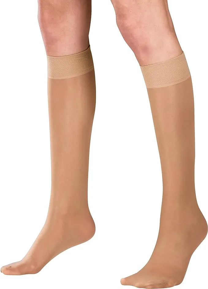 Truform Sheer Compression Stockings, 15-20 mmHg, Women's Knee High Length, 20 Denier, Beige, Small